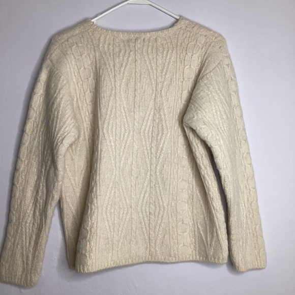 LL Bean Womens Vintage 100% Wool Sweater Ireland Fishermans Medium Shrunk L.L. W - Picture 5 of 12